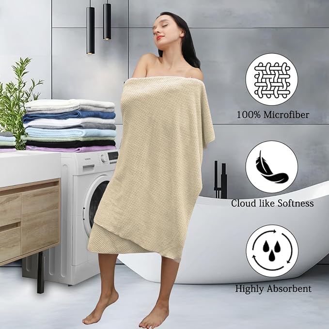 8-Piece Beige Bath Towels Set, 2 Oversized Large Bath Towels Sheet, 2 Hand - Image 3