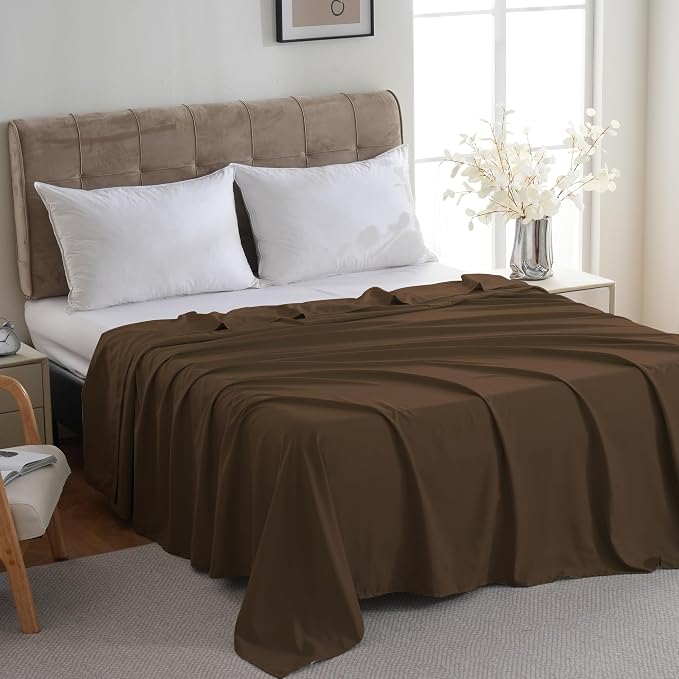 ZPECC Full Flat Sheet Only 1 Pack, Durable Brown Top Bed Sheets Hypoallergenic - Image 3