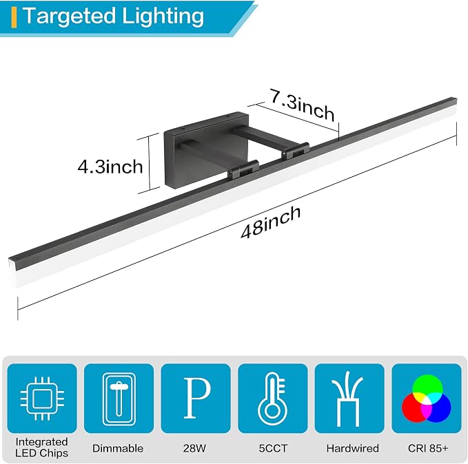 SOLFART Dimmable LED Black Vanity Lighting Fixture Wall Light Over Mirror - Image 4