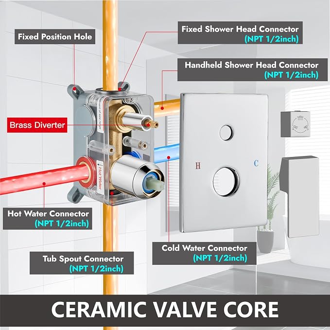 Midanya Shower System with Tub Spout, Bathtub Shower Faucet Set with Square - Image 6