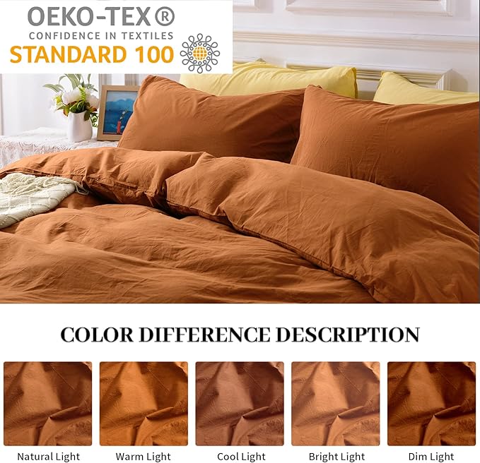 NEXHOME PRO Duvet Cover Set 100% Washed Cotton Oversized Queen 98"x98" - Image 2