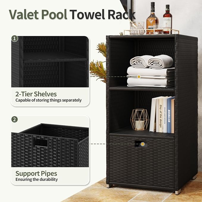 Outdoor Pool Towel Rack Cabinet, Rattan Wicker Pool Storage Bins Storage - Image 6