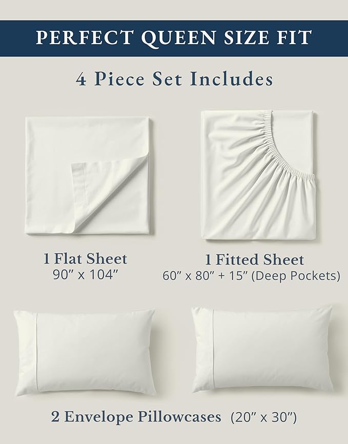 LANE LINEN 100% Organic Cotton Queen Sheet Set, Soft Percale Weave, Deep Pocket - Image 4