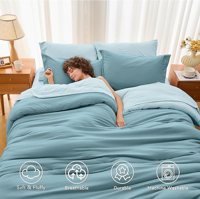 MUXHOMO 7 Pieces Queen Comforter Set, Soft Bed in a Bag Queen Size, All Season - Image 2