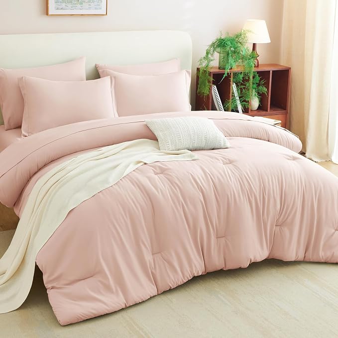CozyLux Queen Comforter Set Blush Pink, 7 Pieces Bed in a Bag Queen Comforter - Image 7