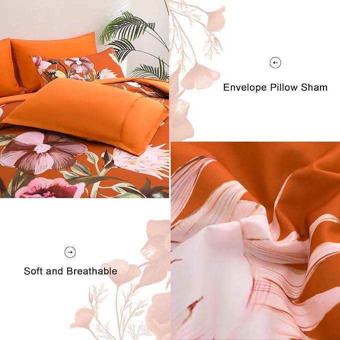 Luxudecor Terracotta Floral Comforter Set King Size 7 Piece, Flower Bed in a Bag - Image 5