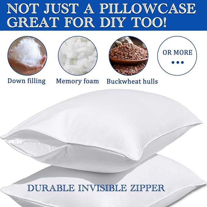Precoco White Pillow Cases Queen Size Set of 4 | 100% Cotton Pillowcases - Image 3