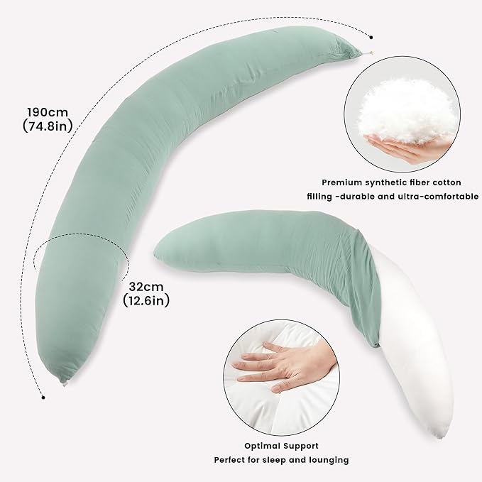 Pregnancy Pillow for Side Sleeping, 74 Inch C Shaped Long Body Pillow, Sleep - Image 3