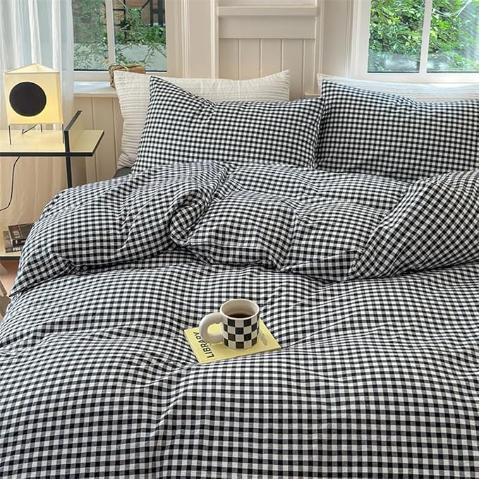 Nayoroom Black and White Gingham Duvet Cover Queen Size 100% Washed Cotton - Image 2