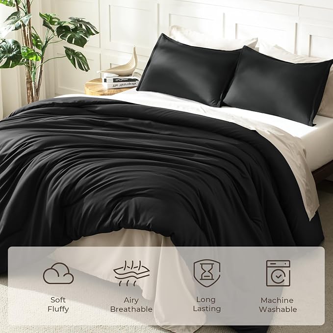 Litanika Black Twin/Twin XL Comforter Set, 2 Pieces Lightweight Solid Bedding - Image 3