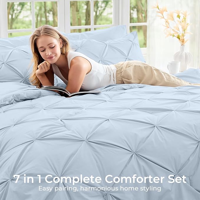 Sasttie Full Size Comforter Set, 7-Piece Bed in a Bag, Pintuck Bedding Sets - Image 6