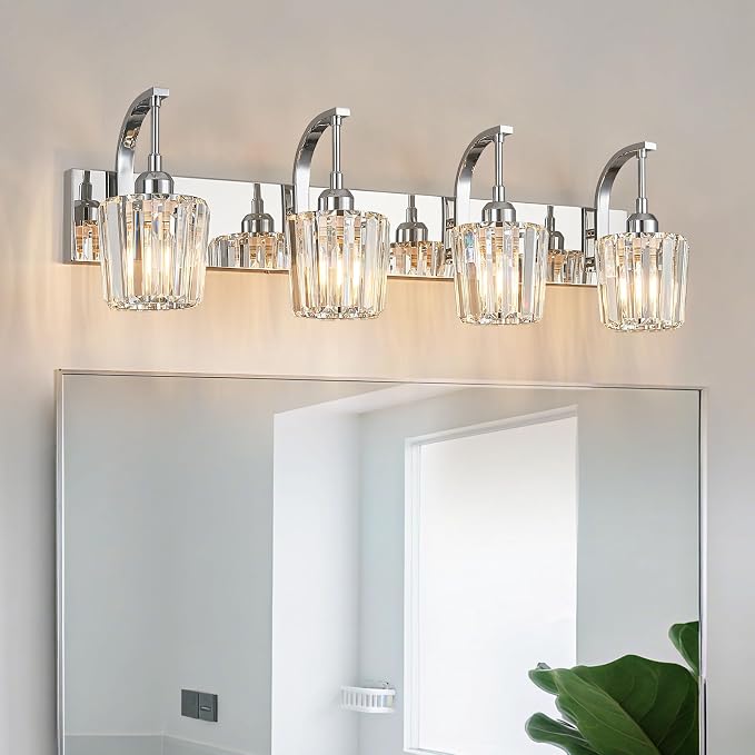 Modern Bathroom Vanity Light, 4-Light Chrome Wall Sconce by FDPBY