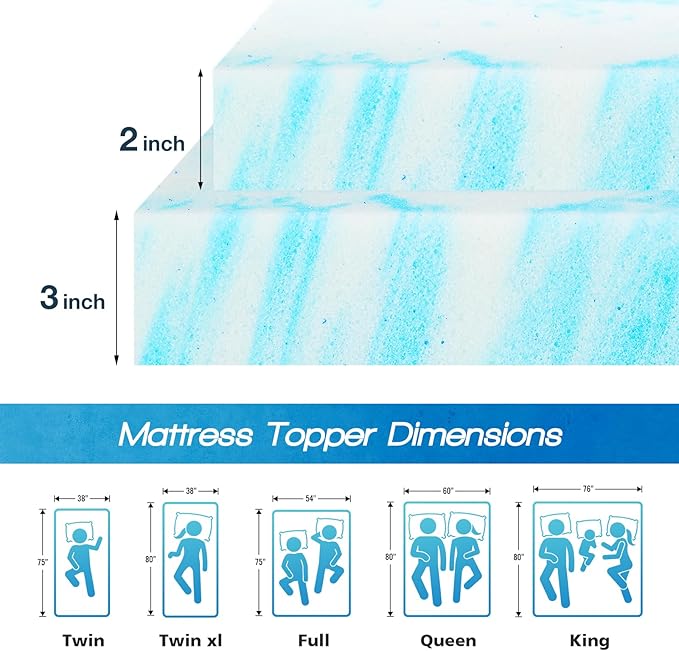 Sweetcrispy Memory Foam Mattress Topper Twin, 2 Inch Thick Gel Infused Cooling - Image 3