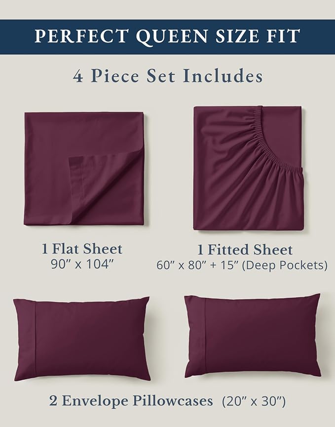 LANE LINEN 100% Organic Cotton Sheets Queen Size, Classic Percale Weave Fully - Image 2