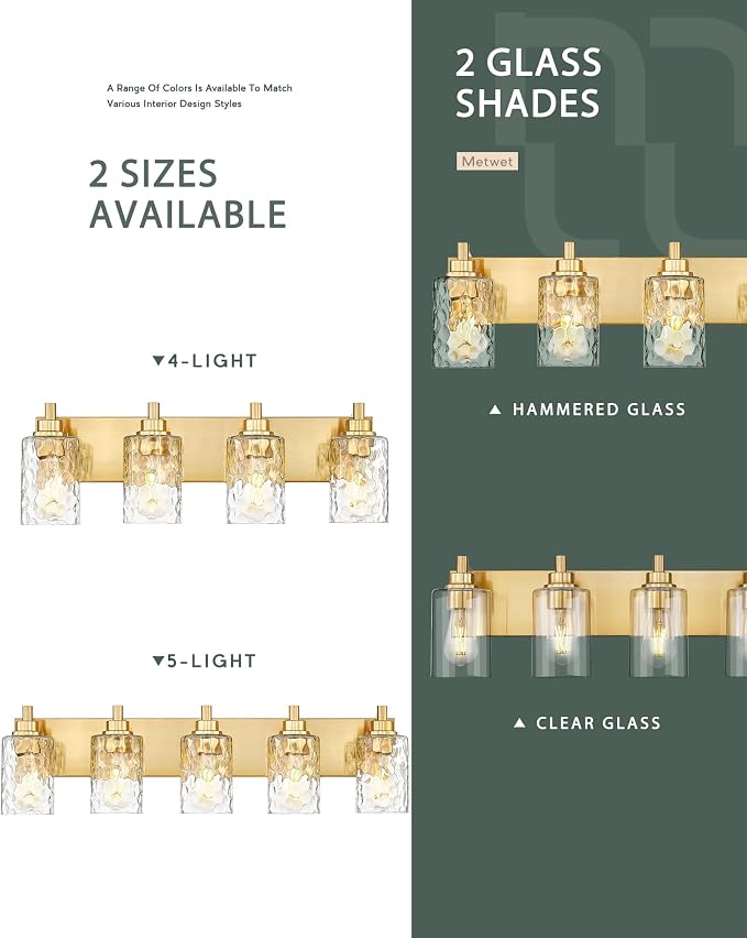 4-Light Bathroom Light Fixtures, 24.5 Inch Brushed Gold Vanity Lights - Image 8