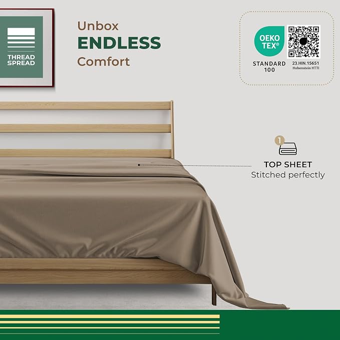 THREAD SPREAD 100% Organic Cotton Percale Flat Sheet Queen Size - Image 3