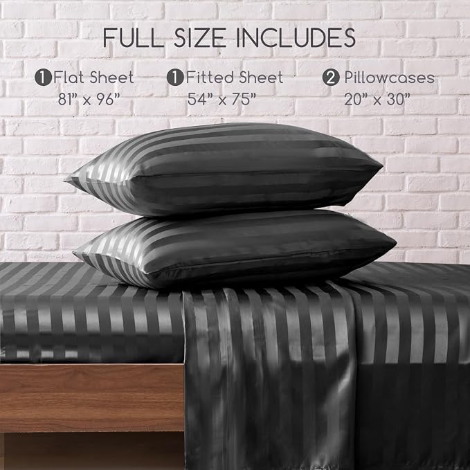 MR&HM Satin Bed Sheets, Full Size Sheets Set - Image 2