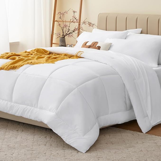 CozyLux Queen Comforter Set White, 7 Pieces Bed in a Bag, All Season Bedding by CozyLux