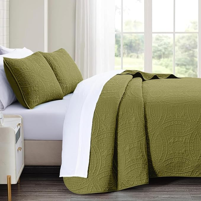 akkialla Twin Quilt Set, Olive Green Lightweight Bedspread - Image 4