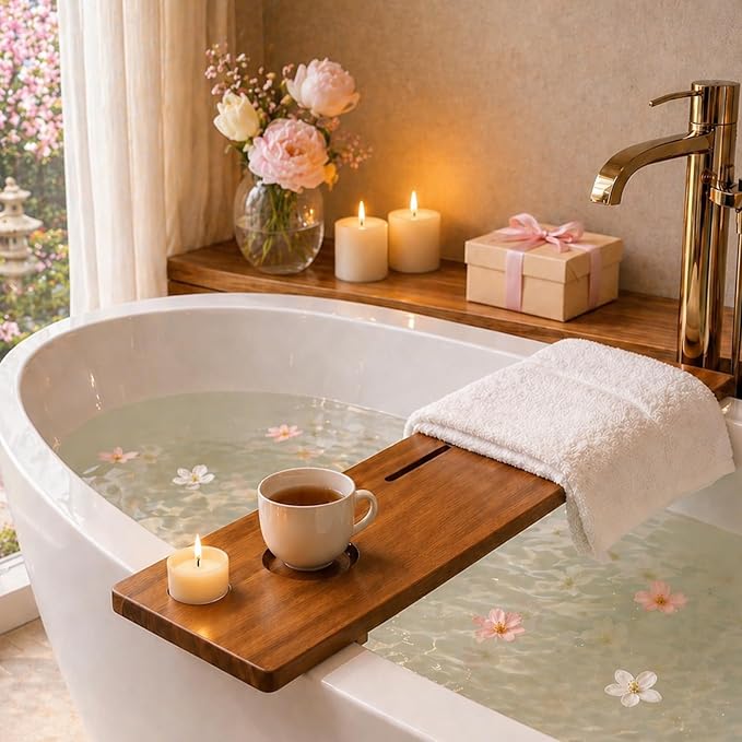 Teak Bathtub Tray for Tub 35” | Bath Tub Tray Wood for Large & Freestanding Tubs - Image 3