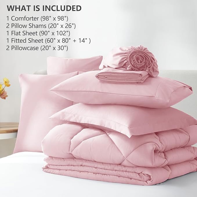 CozyLux Oversized Queen Comforter Set Pink, 7 Pieces Bed in a Bag Comforter Set - Image 6
