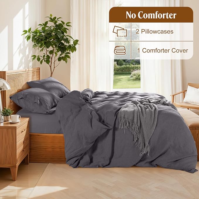 LBRO2M 100% France Linen Duvet Cover Set Full Size 3 Pcs Natural Flax Comforter - Image 4