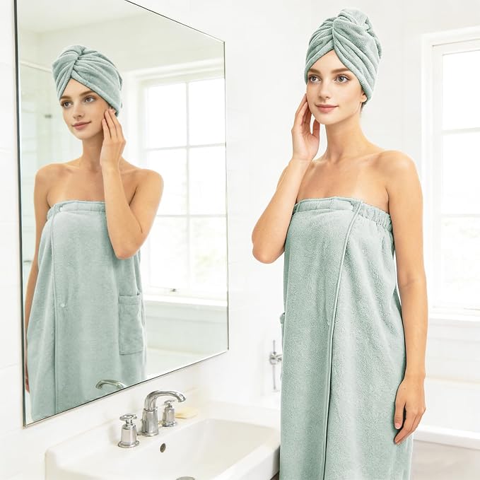 Women’s Adjustable Spa Wrap Towel Set, Microfiber Body Wrap Bathrobe - Image 6