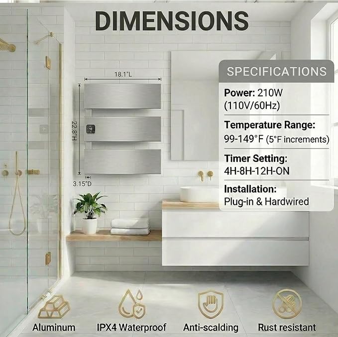 Electric Towel Warmer, Heated Towel Rack - Image 5
