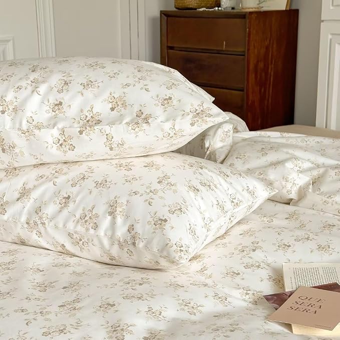 MKXI White Garden Duvet Cover Beige Floral 100% Cotton Coquette Duvet Cover - Image 3