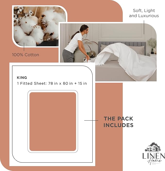 Linen Home 100% Cotton Percale Weave King Fitted Sheet Only - Image 6