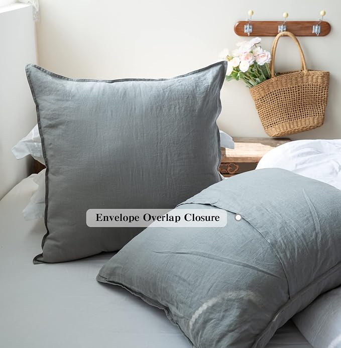 Simple&Opulence 100% Washed Linen Euro Shams 26'' x 26'' Pack of 2, Basic Style - Image 4