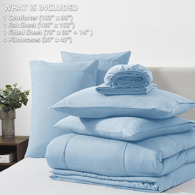 CozyLux King Size Comforter Set Baby Blue, 7 Pieces Bed in a Bag, All Season - Image 6