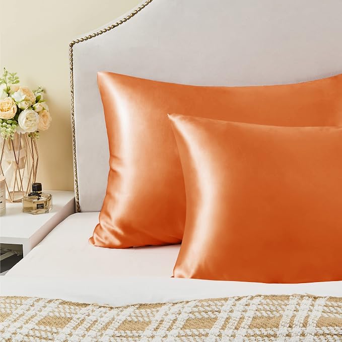 BEDELITE Satin Pillowcase with Zipper, Burnt Orange King Size Pillow Cases Set - Image 6
