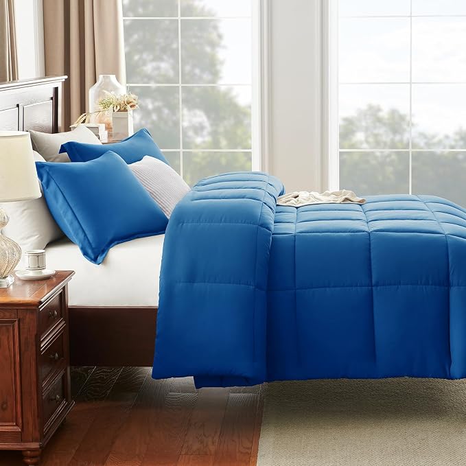 CozyLux Oversized King Comforter Set, 3 Pieces Classic Blue 120x98 Box Stitched - Image 8