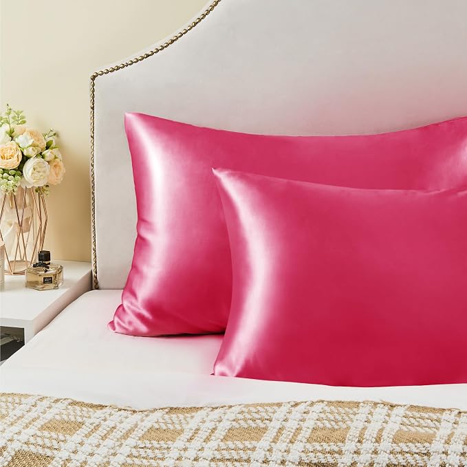 BEDELITE Satin Pillowcase with Zipper 2 Pack, Hot Pink Pillow Cases Standard - Image 6