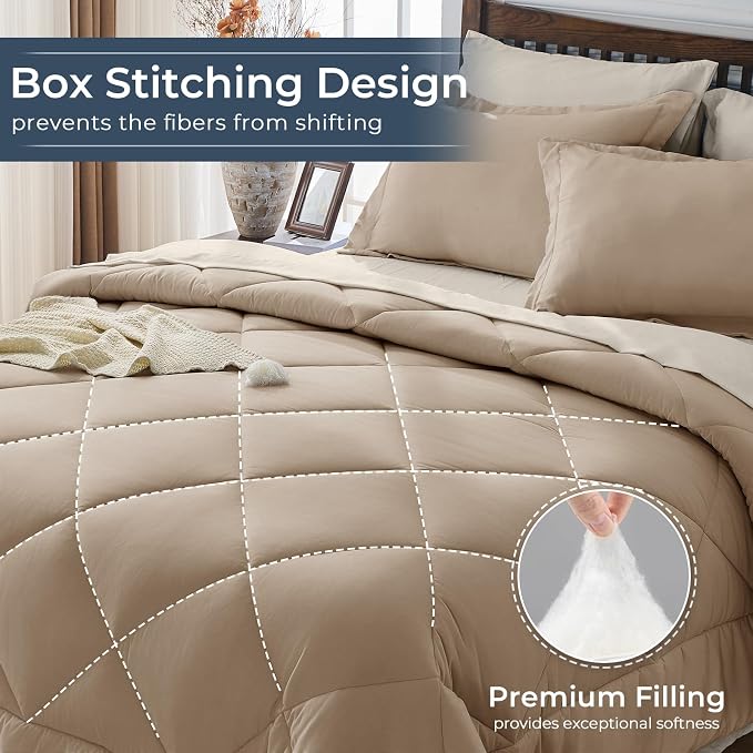 HEVUMYI Khaki & Linen King Comforter Set - Image 4