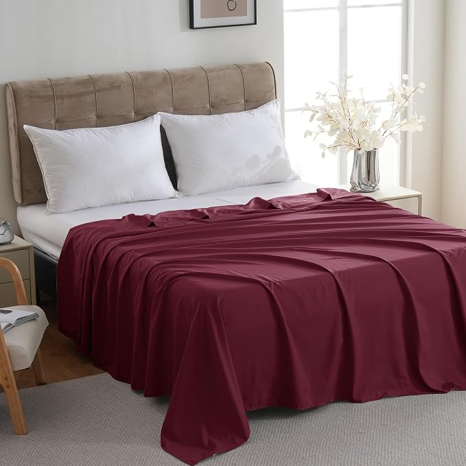 ZPECC King Flat Sheet Only 1 Pack, Durable Burgundy Top Bed Sheets - Image 3