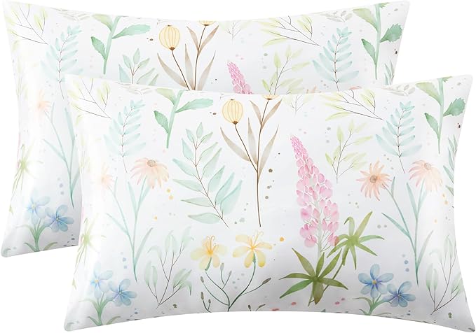 EXQ Home Satin Pillowcase for Hair and Skin- Multicolor Printed Flower Silk by EXQHomeTexitleCoLtd