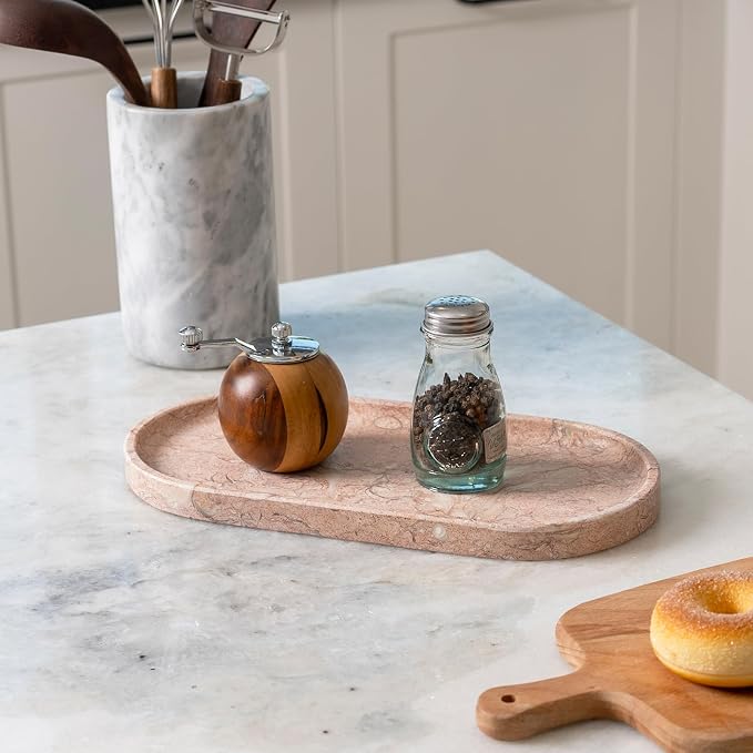 Koville Pink Marble Tray for Bathroom Countertop, Vanity Tray Stone Trays for - Image 7