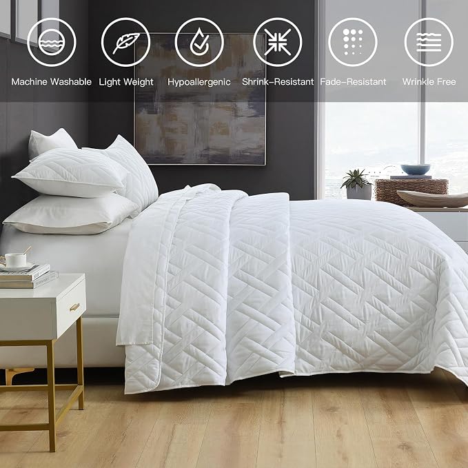 HORIMOTE HOME Quilt Set King Size White, Classic Geometric Diamond Stitched - Image 5