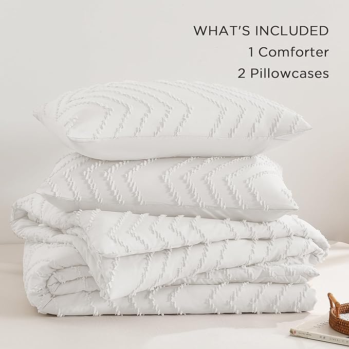 Andency White Comforter Queen, Boho Soft Fluffy Warm Lightweight Bedding - Image 6