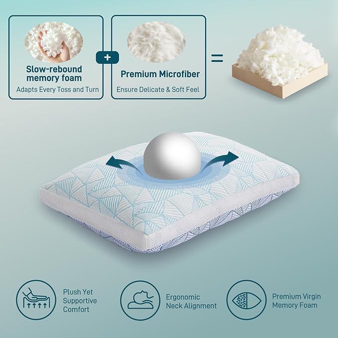 Cotelovo Shredded Memory Foam Cooling Soft Bamboo Viscose Pillows Adjustable - Image 6