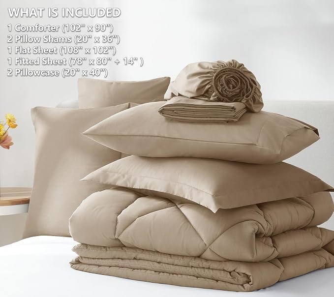 CozyLux King Size Comforter Set Taupe - Image 6