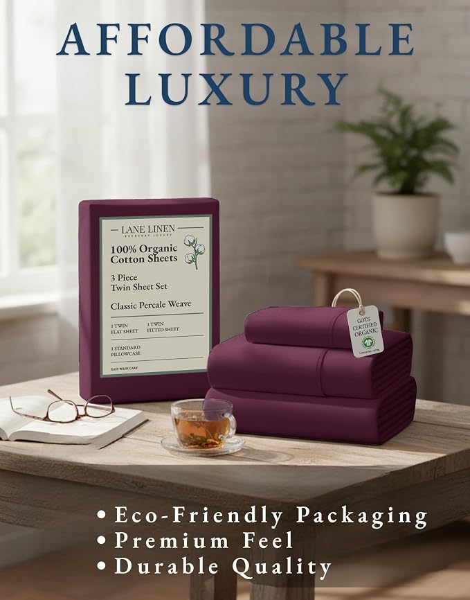 LANE LINEN 100% Organic Cotton Sheets Queen Size, Classic Percale Weave Fully - Image 8