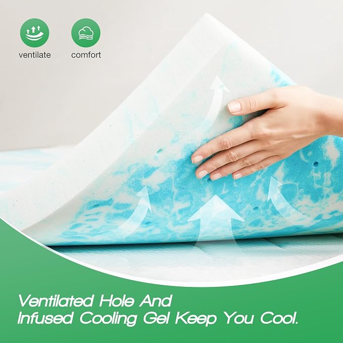 Sweetcrispy Mattress Topper Twin, 3 Inch Thick Memory Foam Gel Infused Cooling - Image 5