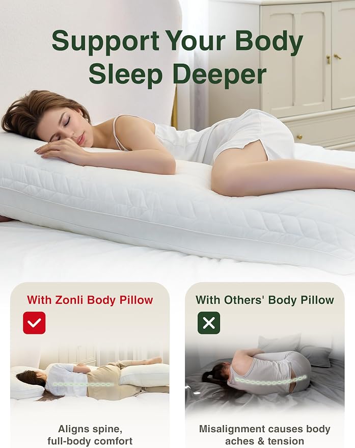 ZonLi Long Body Pillows for Adults, Memory Foam Body Pillow Adjustable - Image 2