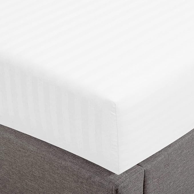 Feather & Stitch 1 Piece Fitted Sheet Full Size, 100% Cotton Damask Sateen Weave by FEATHERSTITCHNEWYORK