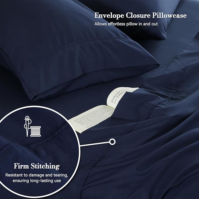 King Sheet Set 4 Piece, Wrinkle Free, Oeko-Tex Certified Bedsheets，Navy Blue - Image 4
