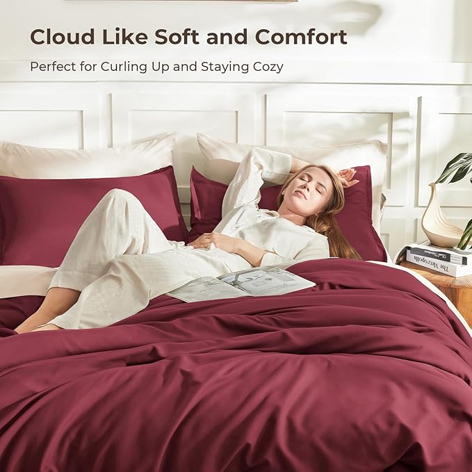 Litanika Burgundy Red Comforter Set Full Size, 3 Pieces Lightweight Solid - Image 2