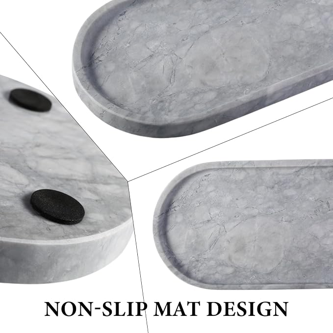Koville Grey Marble Tray for Bathroom Countertop, Stone Catchall Trays for - Image 3